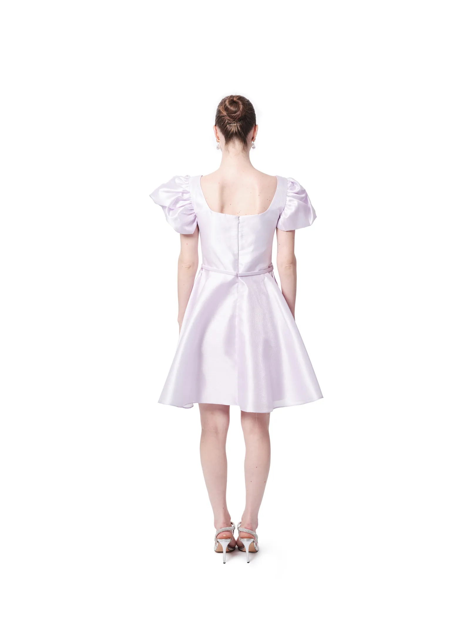 Short cocktail dress square neck puff sleeve