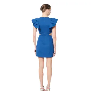 Short dress ruffle shoulder cutout detail