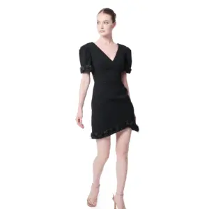 Short party dress V-neck puff sleeve floral