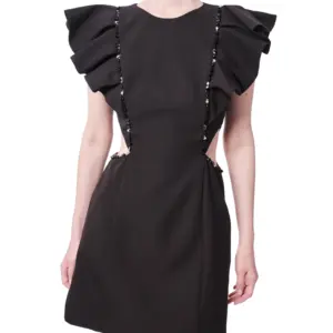 Side cutout cocktail dress ruffle shoulder
