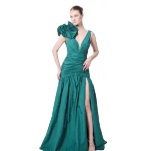 Sleeveless gown floral shoulder high slit