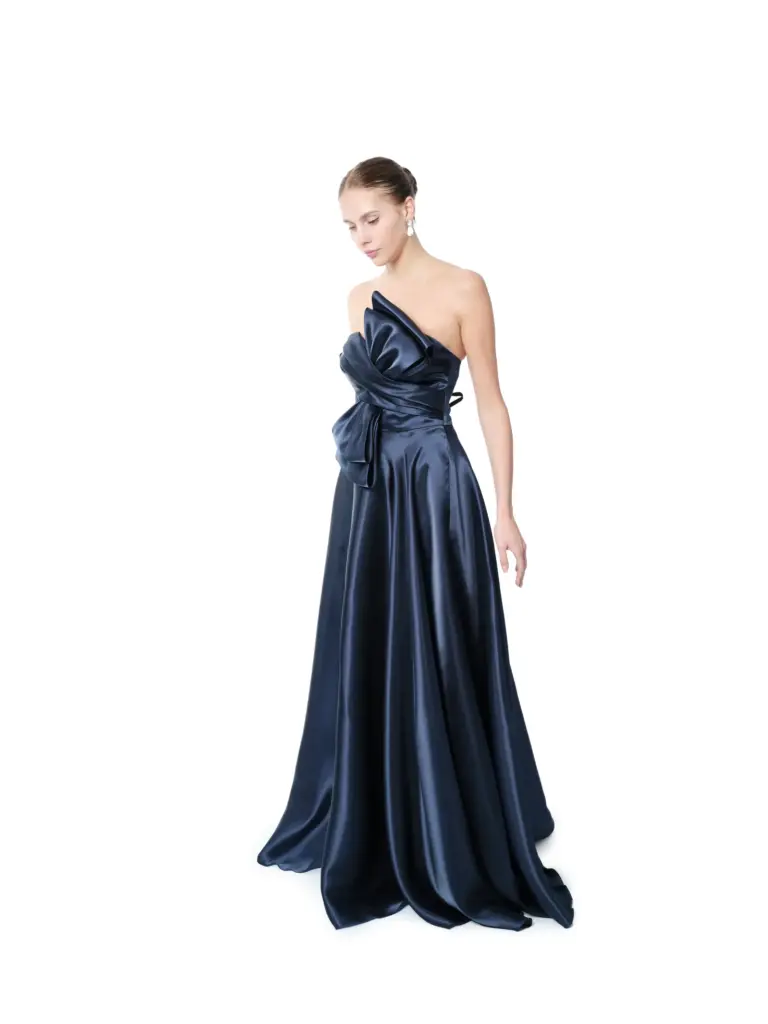 Strapless formal dress bow accent detail