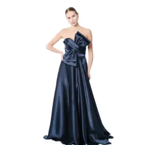 Strapless gown bow accent formal high slit