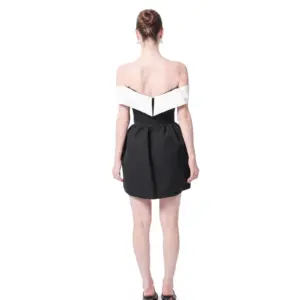 Two tone cocktail dress off shoulder with bow back view