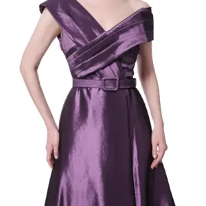 Wrap bodice evening gown off shoulder belt