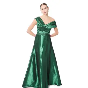 Wrap bodice gown off shoulder belt detail